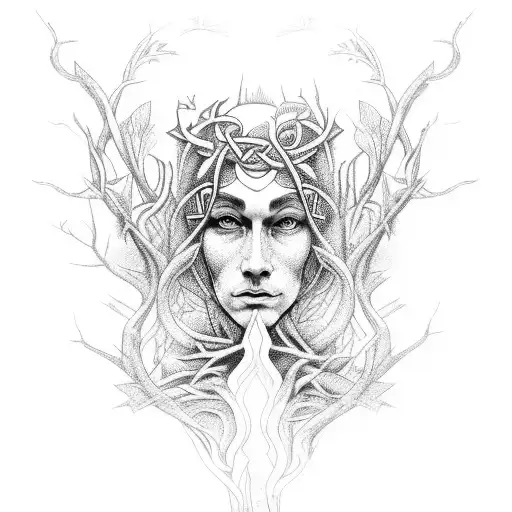 A Celtic God Of The Forest Emerging From A Dense Thicket