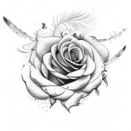 Rose With Peacock Feather And Olive Branch