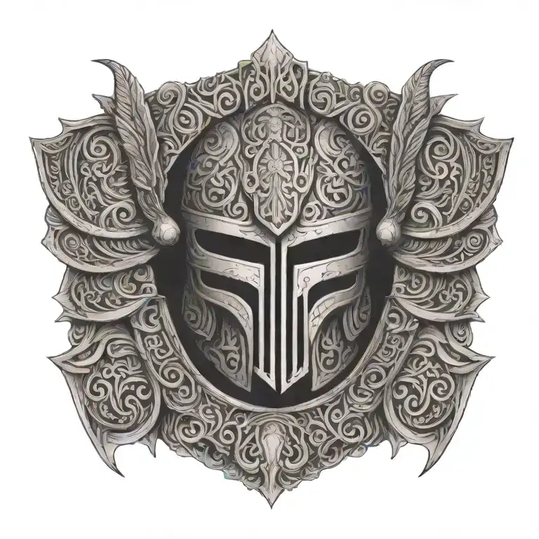 An Intricate Design Featuring Roman Soldier Armor With Maori Patterns And Skeletal Elements