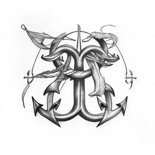 Couple Tatoo Feather & Anchor