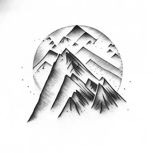 Mountain Scene With Polar Color Sky With Starts Coloured