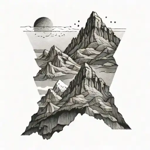 Two Mountain Peaks With The Names Augustine And Dominic Subtly Integrated Into The Landscape