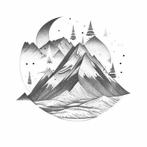 Mountain Scene With Polar Color Sky With Starts