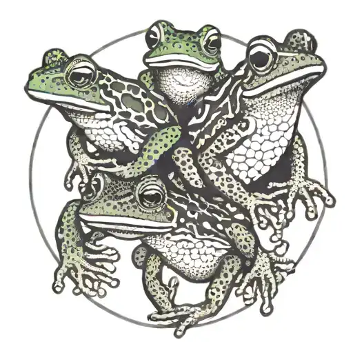 Frogs And Mushrooms In A Circle