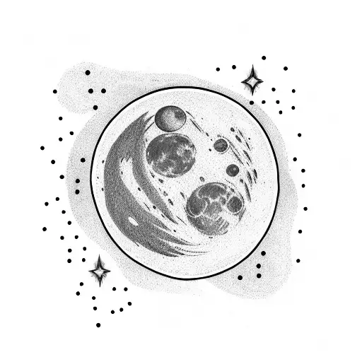 Moon And Stars Drawing In Lines