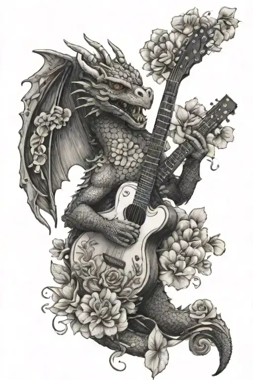 A Dragon Playing A Guitar Surrounded By Flowers