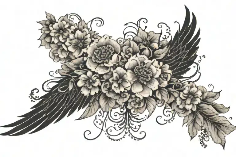 Intricate Wing Design Incorporating Floral Elements