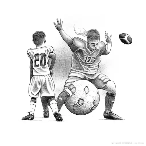 Dad And Boy Playing Football