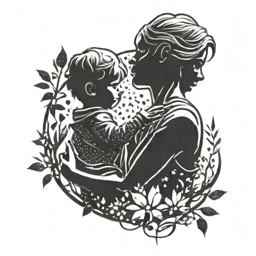 A Mother And Child Silhouette Surrounded By Nature Elements