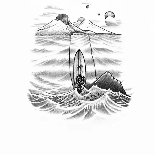 Te Mata Peak With A Surfboard And An Anchor With Table Mountain