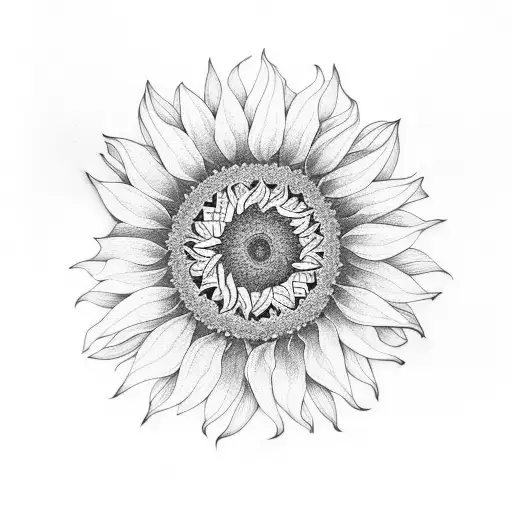 A Minimalist Design Of A Sunflower With Intricate Details