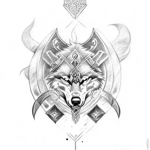 Viking Tattoo With Wolf And Runes
