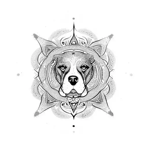 A Dotwork Mandala Incorporating Musical Symbols And A Dog Silhouette