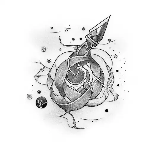 A Minimalist Tattoo Of A Wand From Harry Potter Entwined With A Gaming Controller