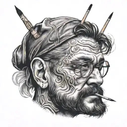 A Detailed Portrait Of Mike With A Paintbrush And Pencil In Hand