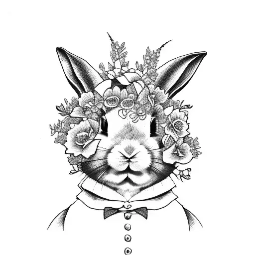 Funny Bunny With Flowers