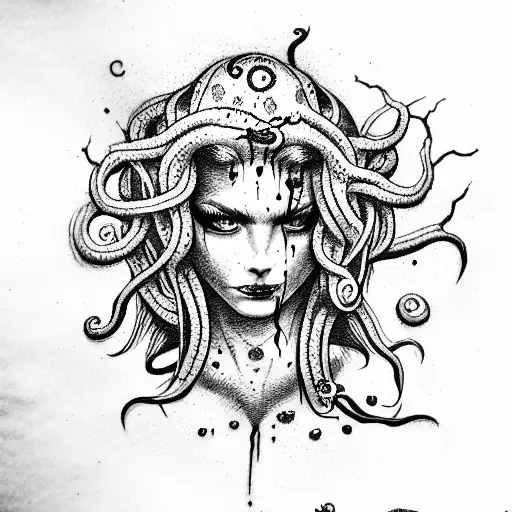 Attractive Medusa Crying Blood Tears