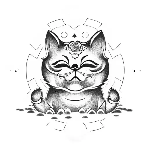 Maneki Neko With Day Of The Dead Design Sitting On A Lotus Flower