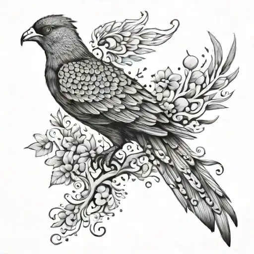 Phoenix And Nature Elements Like Trees