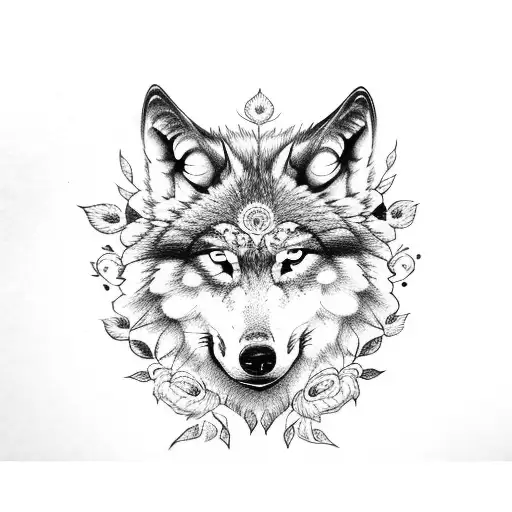 Wolf With Flowers