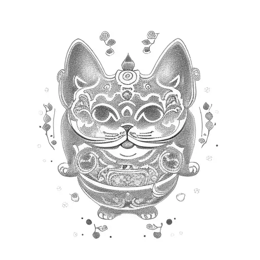 Traditional Japaense With Full Bodymaneki Neko With Day Of The Dead Design Sitting On A Lotus Flower