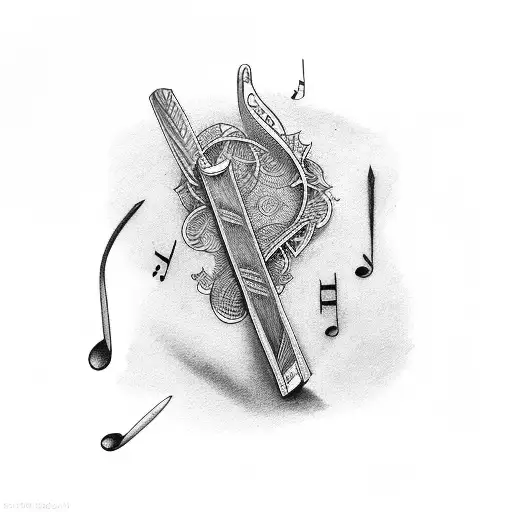 Cricket Bat And Musical Note