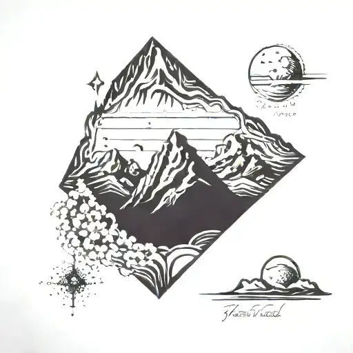 Detailed Mountain Range With A Vintage Piolet As The Focal Point