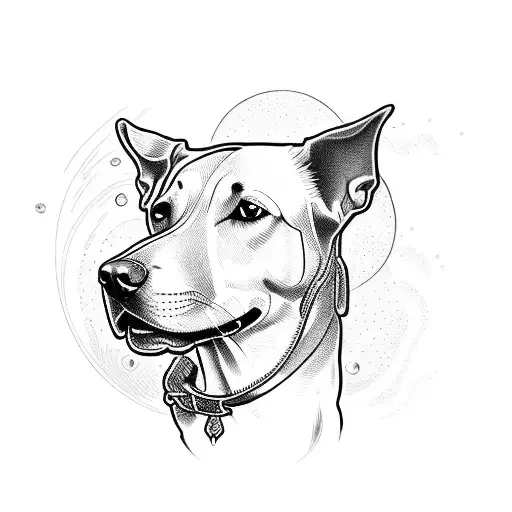 A Tattoo Of A Historical Artifact With A Dog Companion In Dotwork Style