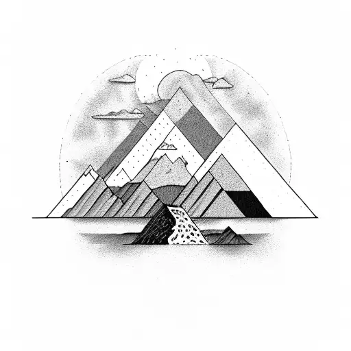 A Black And Grey Tattoo Of A Majestic Mountain Range With A Subtle Pink Floyd Reference Incorporated
