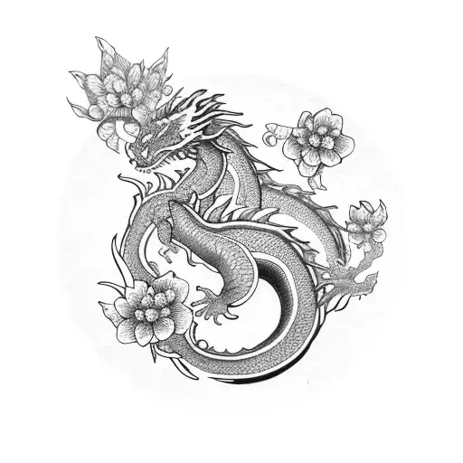 Dragon With Sakura Flowers