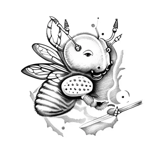 Crossing Sword And Axe With A Bee And Halo Ontop