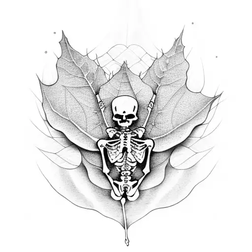 Skeleton Meditating On Leaf