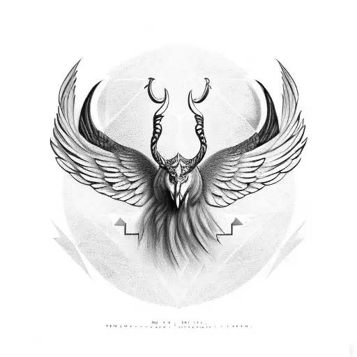 Eagel With Dear Horns With Geometric Designs And Arrow