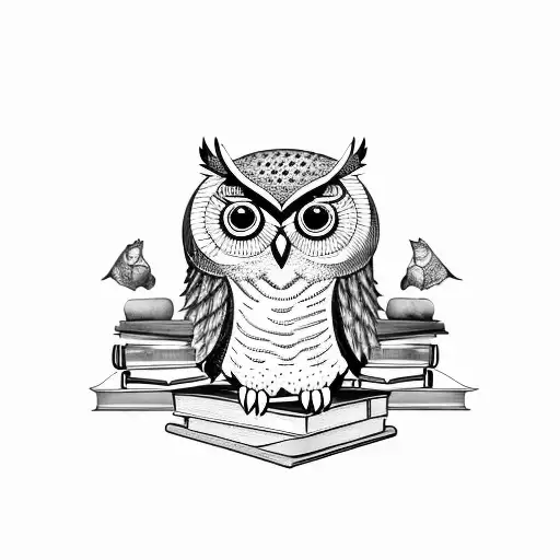 Semi Realistic Owl On Top Of Books