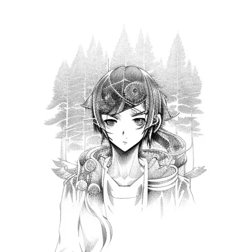 An Anime-inspired Forest Scene With Vibrant Colors And Mystical Creatures