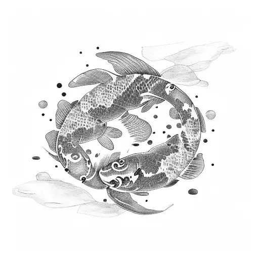 Koi Fish Ying Yang Black And White