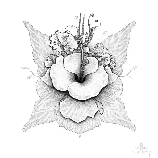 An Intricate Vine Design Incorporating Hummingbirds And Hibiscus Flowers