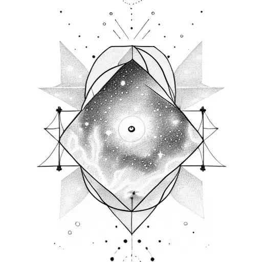 A Dotwork Tattoo Of A Simplistic Galaxy And A Small Figure Descending Into It