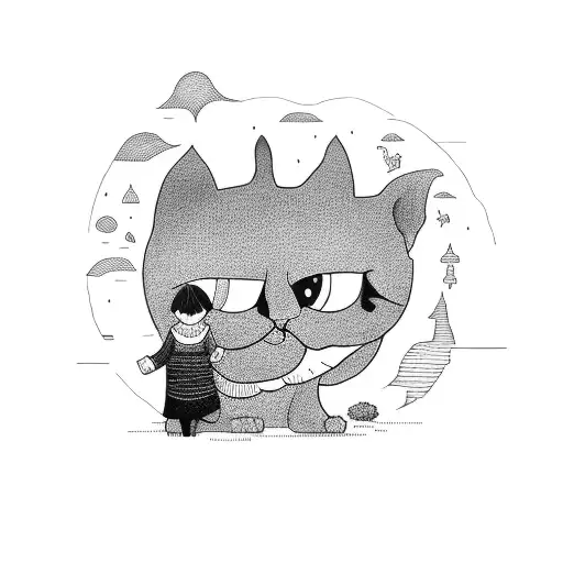 Wife And Her Child On The Island With Cat