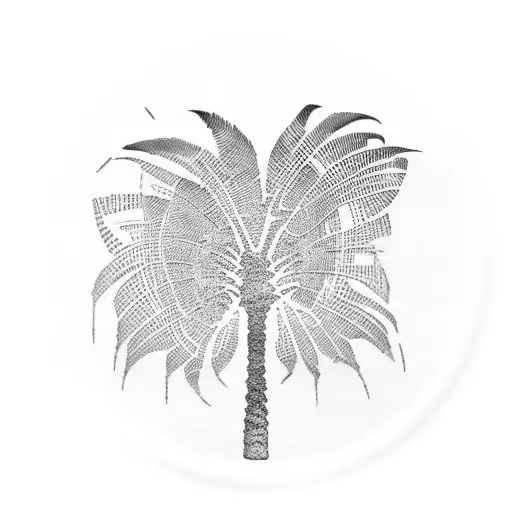 A Dotwork Pattern Of Palm Tree Leaves Forming The Shape Of A Vinyl Record