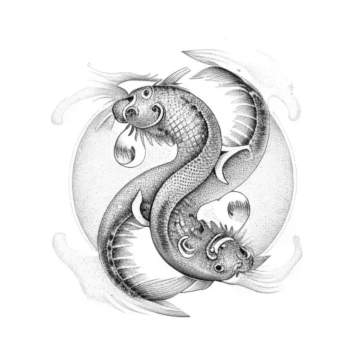 Koi Fish Ying Yang Black And White
