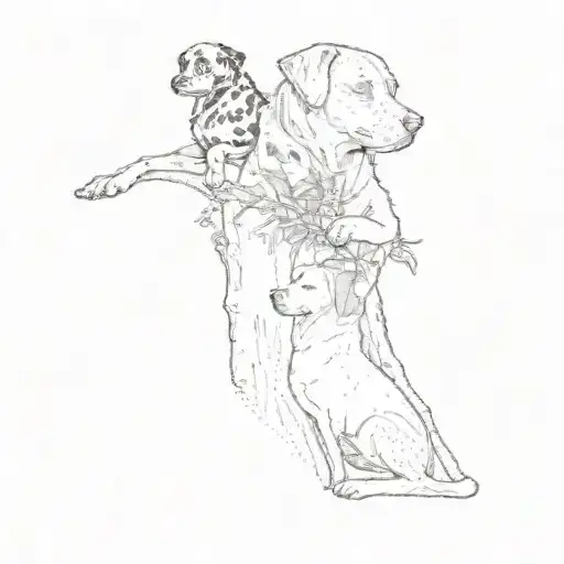 Two Dogs Laying Under A Tree