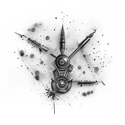 A Mesmerizing Tattoo Of A Tattoo Gun With Ink Splatters And Vibrant Colors