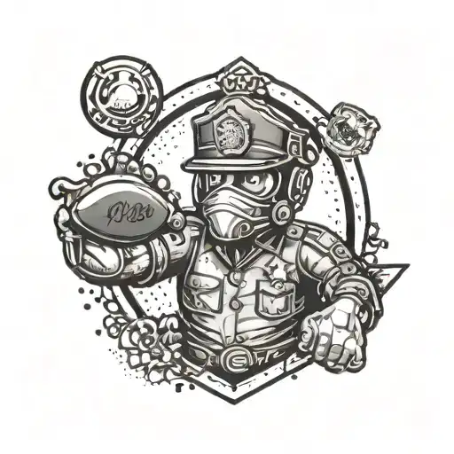 A Police Officer Manga Character With A Football In One Hand And A Badge In The Other