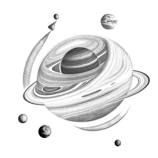 Father And Three Children Sitting On Saturn's Rings