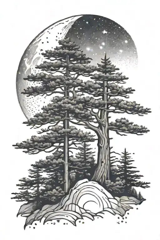 Moonlight And Pine Tree
