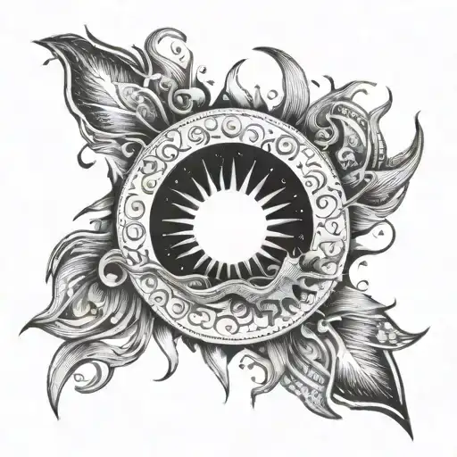 A Dotwork Tattoo Of A Sun And Moon Merging Into One Symbolizing Balance And Harmony