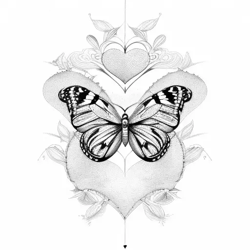 Butterflies In Vertical Line With Hearts