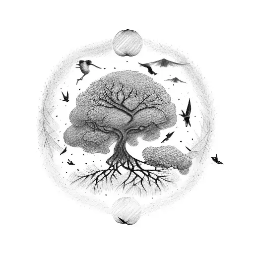 Tree With Leaves Turning Into Birds