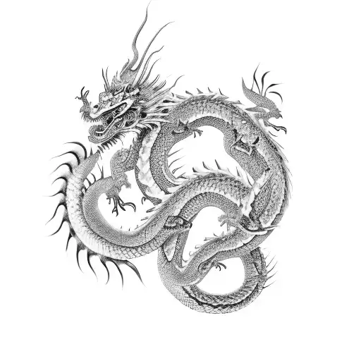 Chinese Dragon And Norse World Serpent Dance Eat Each Others Tail
